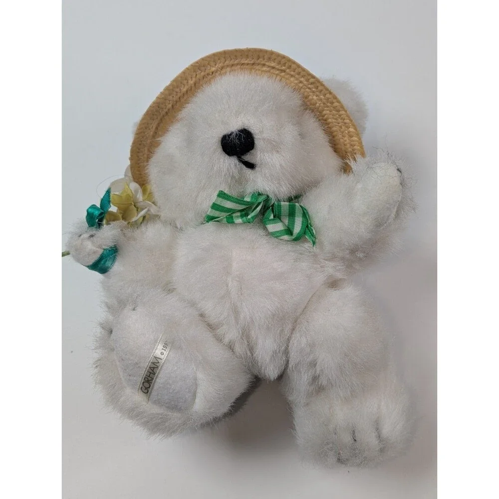 Gorham Aloysius April Plush Teddy Bear Straw Hat Flowers Collectible Easter
